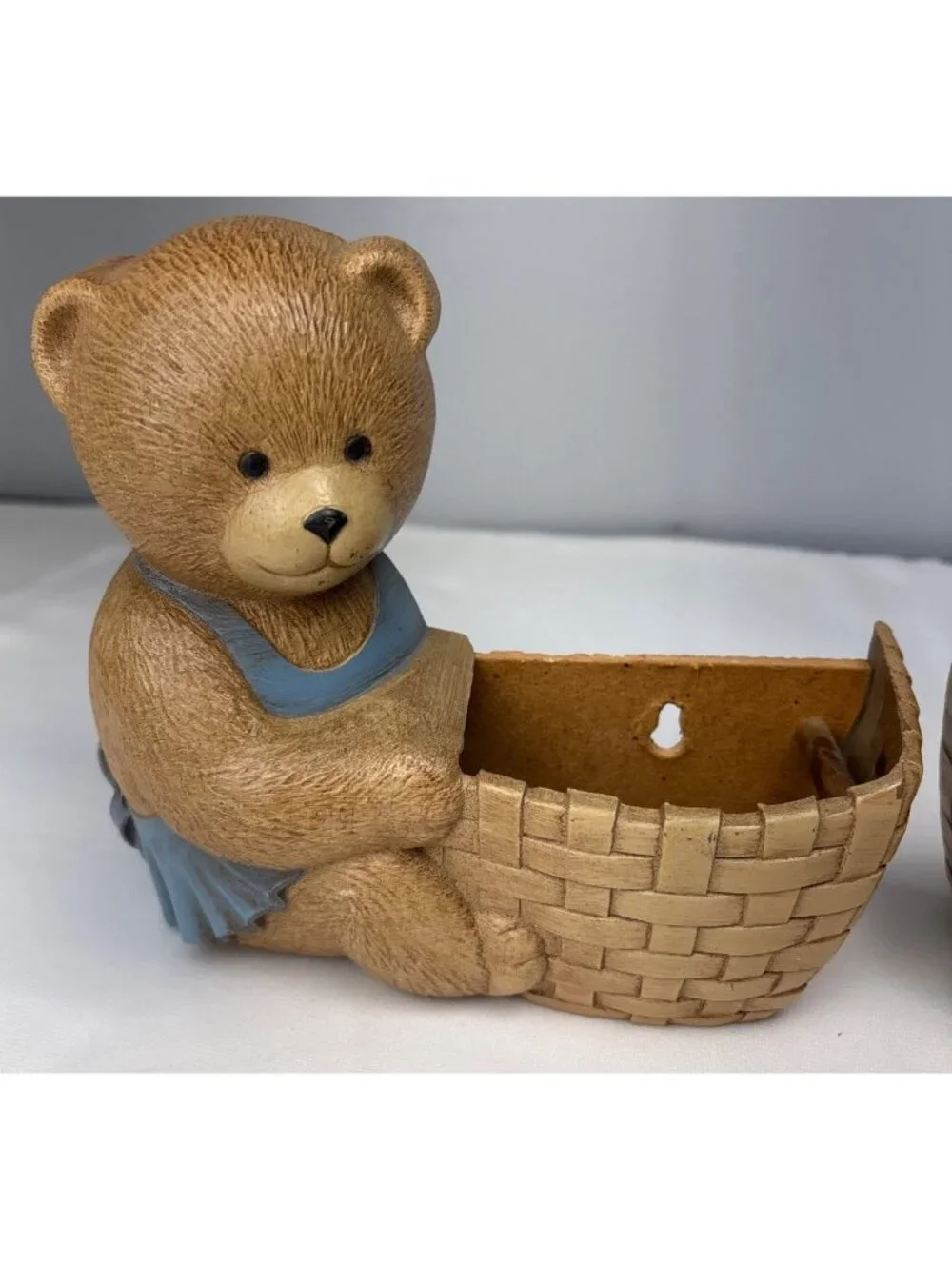 Burwood Bear Wall Planters Pair Blue Overalls Cute Rustic Décor USA Made
